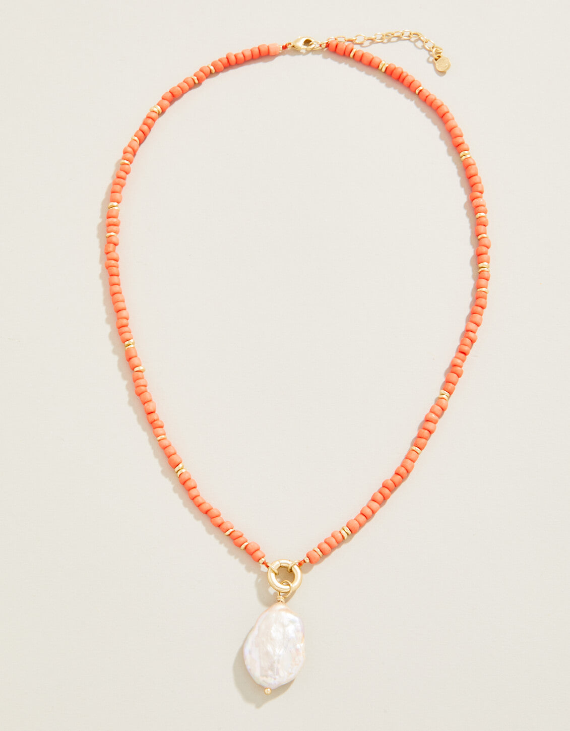 Harmony Beaded Charm Necklace 18" Coral/Pearl