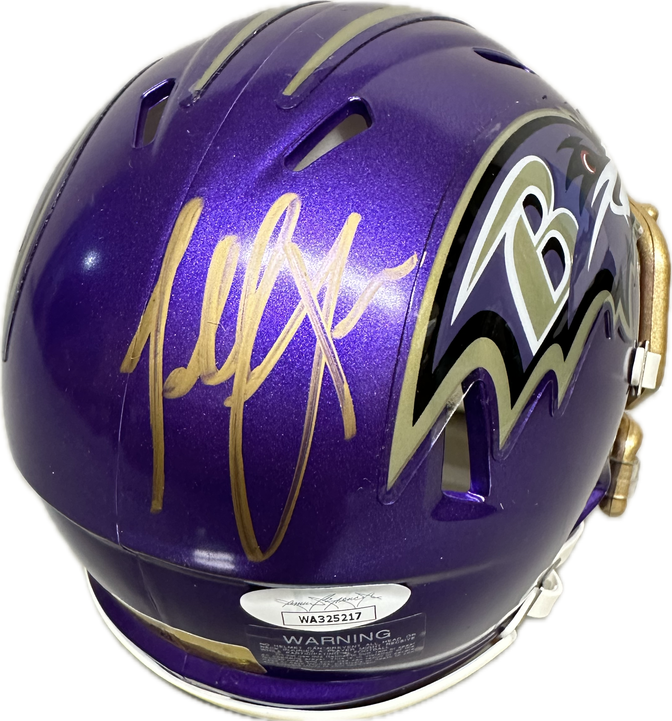 Terrell SuggsBaltimore Purple Signed Mini Football Helmet (JSA)