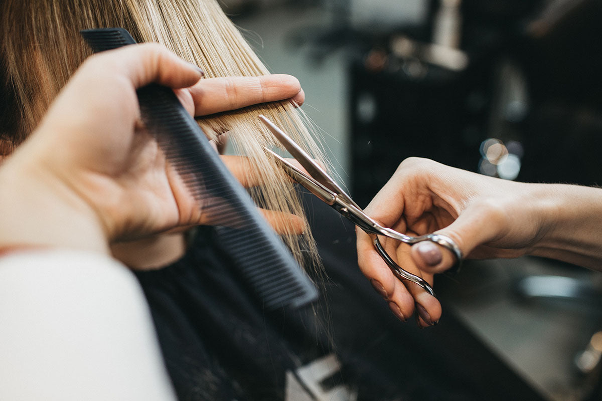 a person having their hair trimmed