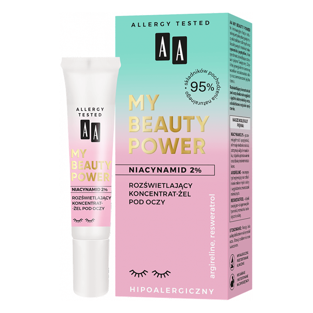 AA MY BEAUTY POWER Niacinamide 2%, koncentruotas spindesio suteikiantis paakių gelis su niacinamidu, 15 ml - TIESIOG GRAŽI