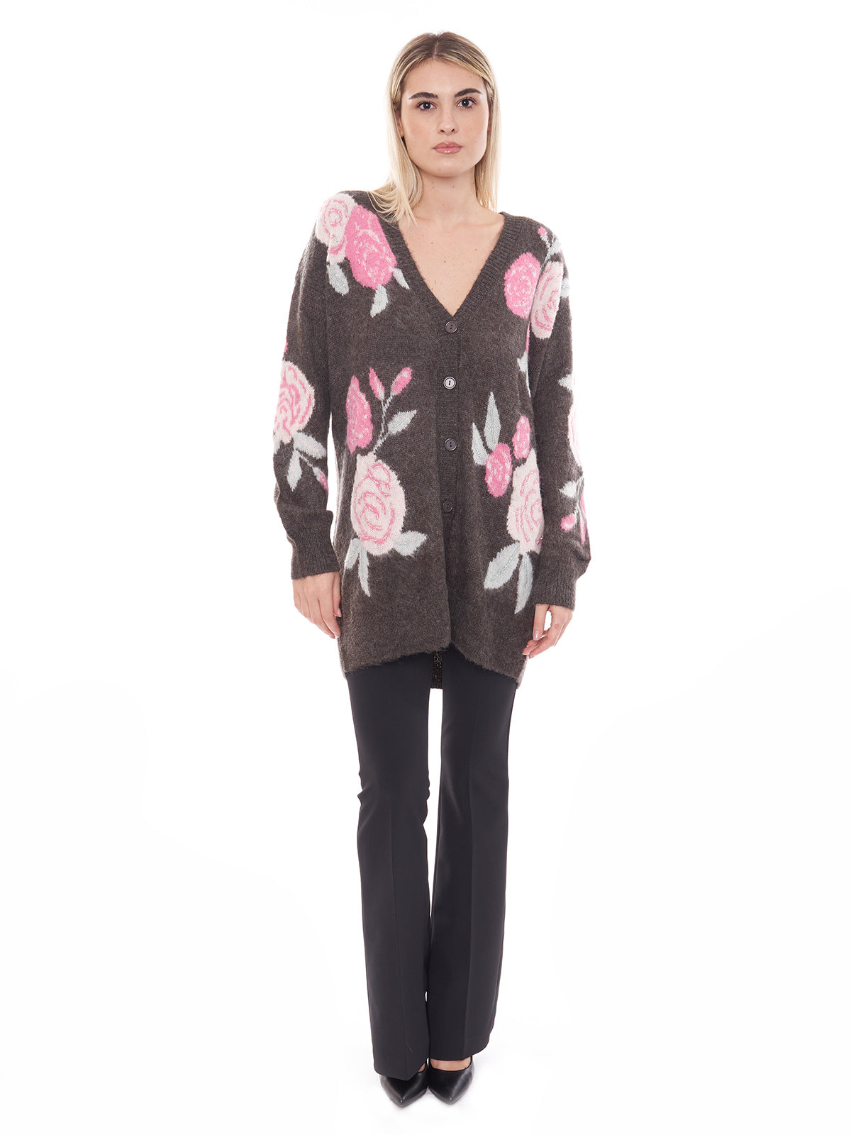 Maxi cardigan in lana con rose Blugirl - RF3096MA881 | Taglia: M - MELANGE