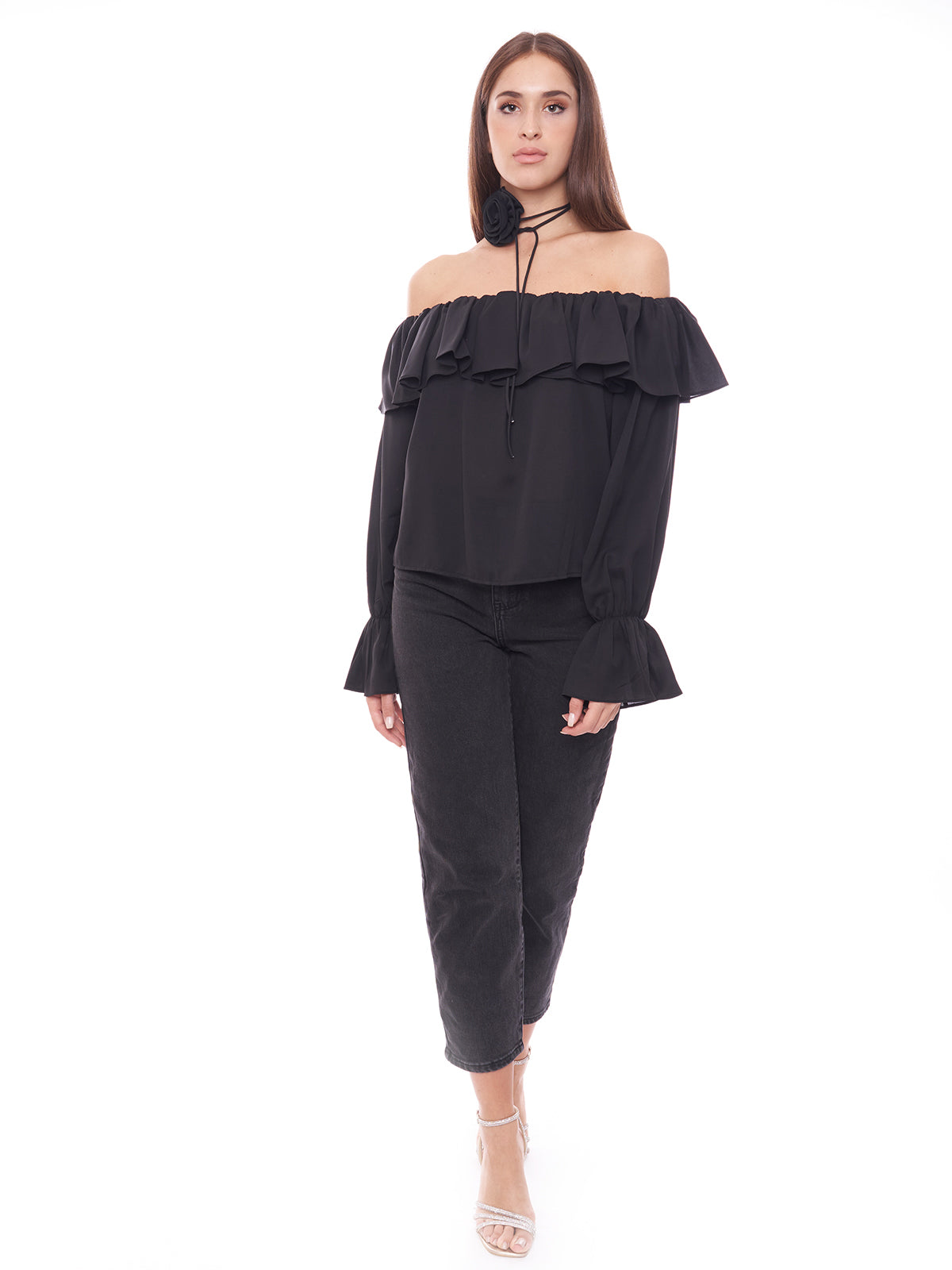 Blusa con volant Eleh - T00093 | Taglia: L - NERO