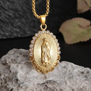 Zircon Virgin Mary Pendant Necklace - Exquisite Our Lady of Guadalupe Statue Symbol Jewelry for All - Mystic Oasis Gifts