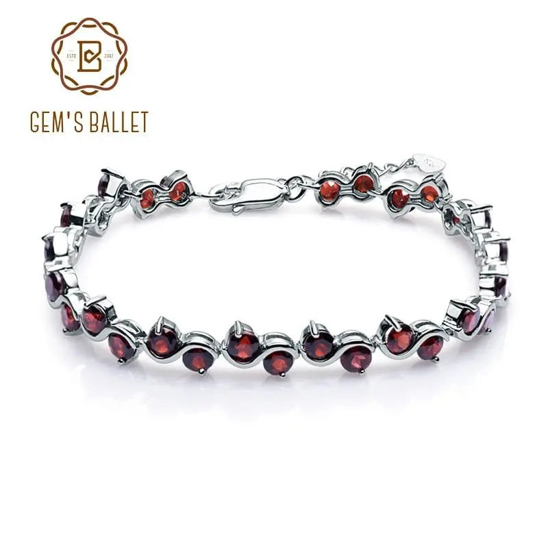 GEM&#39;S BALLET Genuine 925 Sterling Silver Bracelets &amp; Bangles For Women 11.79Ct Natural Red Garnet Gemstone Bracelet Fine Jewelry - Mystic Oasis Gifts