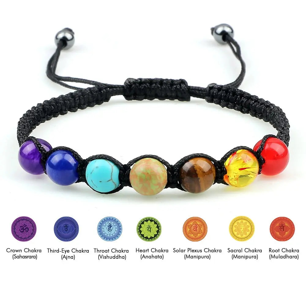 7 Chakra Healing Beaded Bracelet Reiki Prayer Balance Beads Bracelet Handmade Braided Bangles For Women Men Adjustable Jewelry - Mystic Oasis Gifts