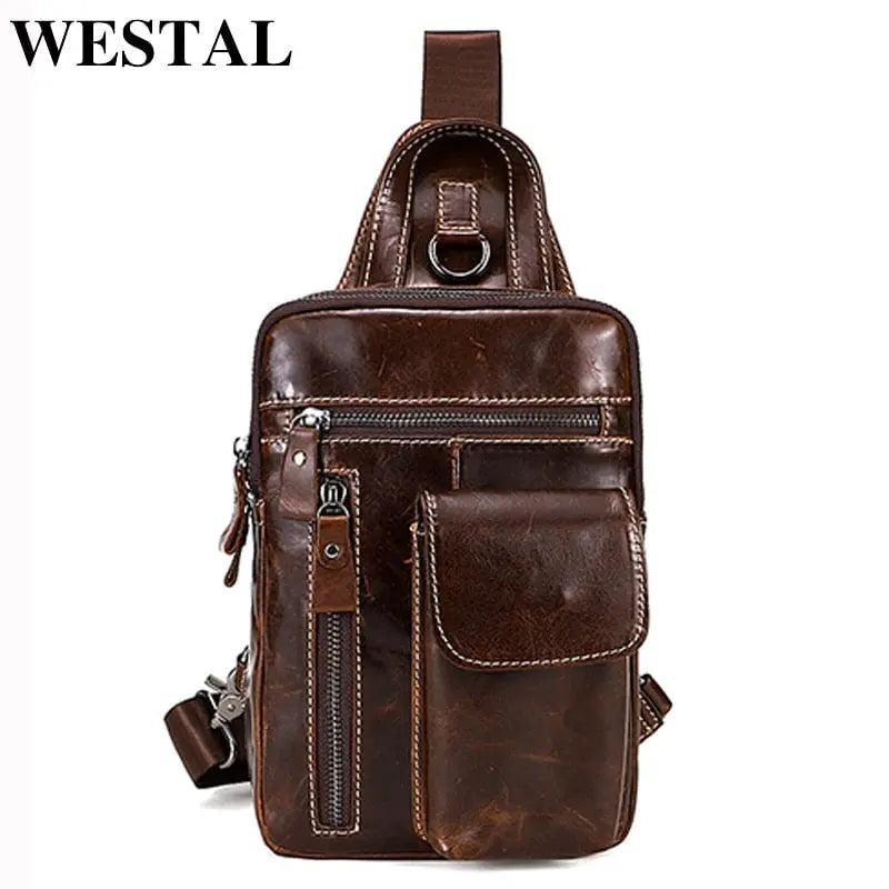 WESTAL genuine leather men&#39;s sling chest bag messenger bag men&#39;s shoulder bags travel daypack summer designer crossbody bags - Mystic Oasis Gifts