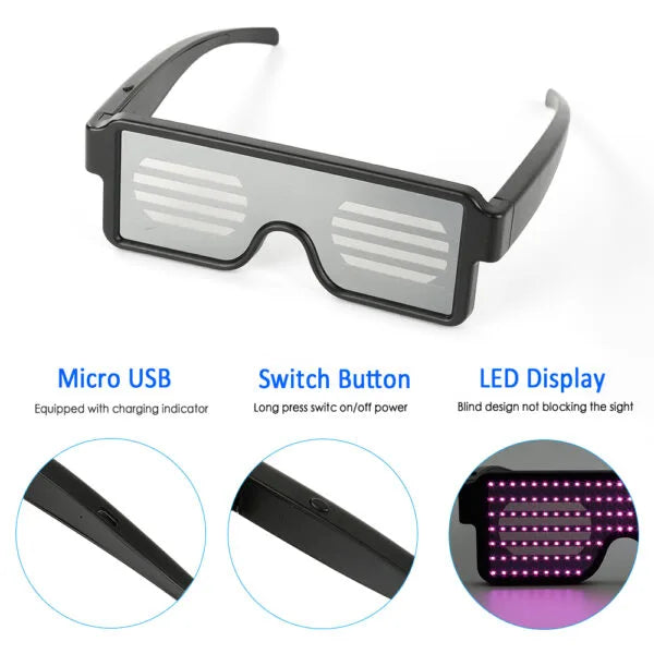 Dazzling LED Glasses with Built-in Rechargeable Battery and USB Cable