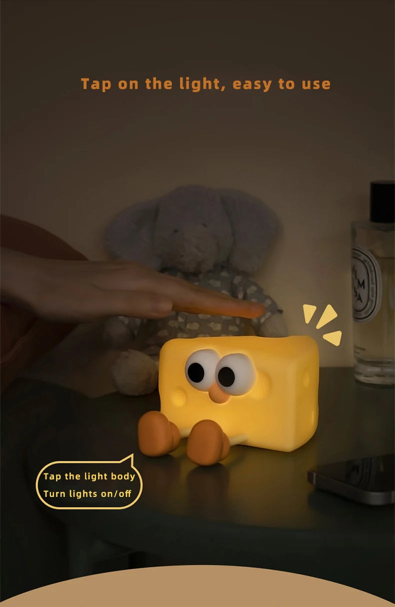 Cheese night light with touch-sensitive controls