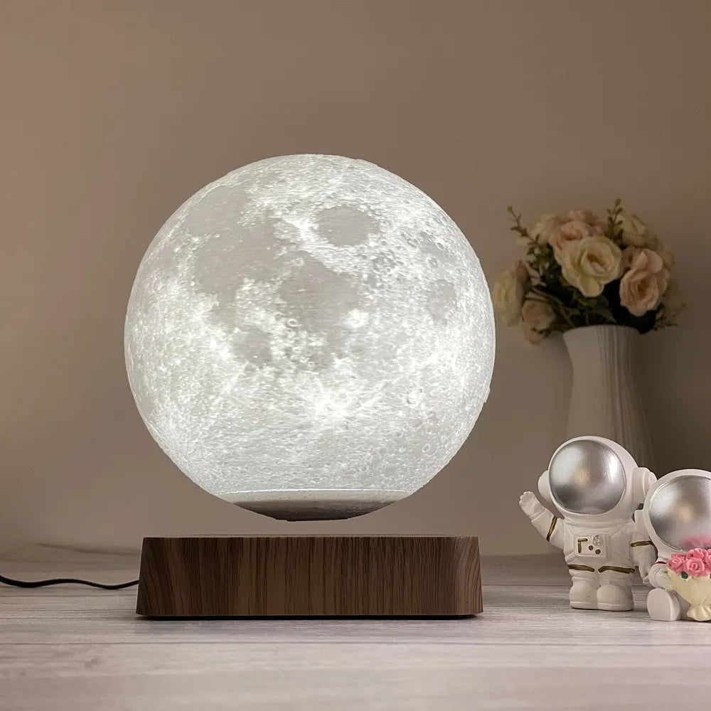Floating Moon Lamp casting a soft glow in a dimly lit room