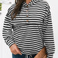 Striped Hooded Buttoned Long-Sleeved Sweatshirt HFBPWYEPAT
