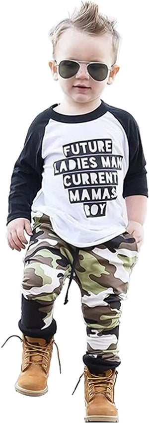 2PCS Baby Boys Clothes Letter T-Shirt Cool Tops+Camouflage Pants Outfit Set Letter Toddler Long Sleeve - Militaryvetsusa
