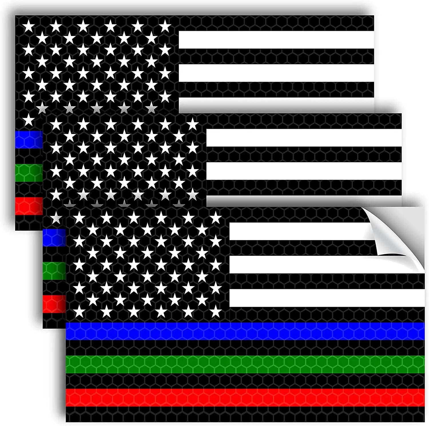 American Flag Sticker - 5x3 Inches - Blue Green and Red Line Decal