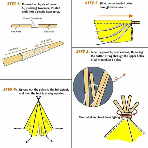 Kids play canvas teepee tent building instructions