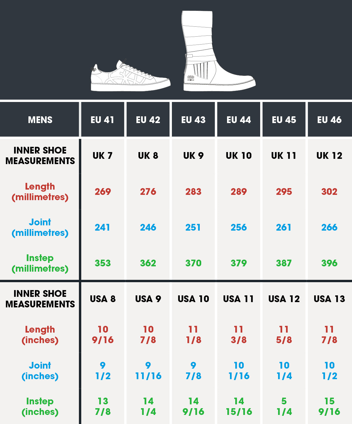 po-zu men cup sole size chart