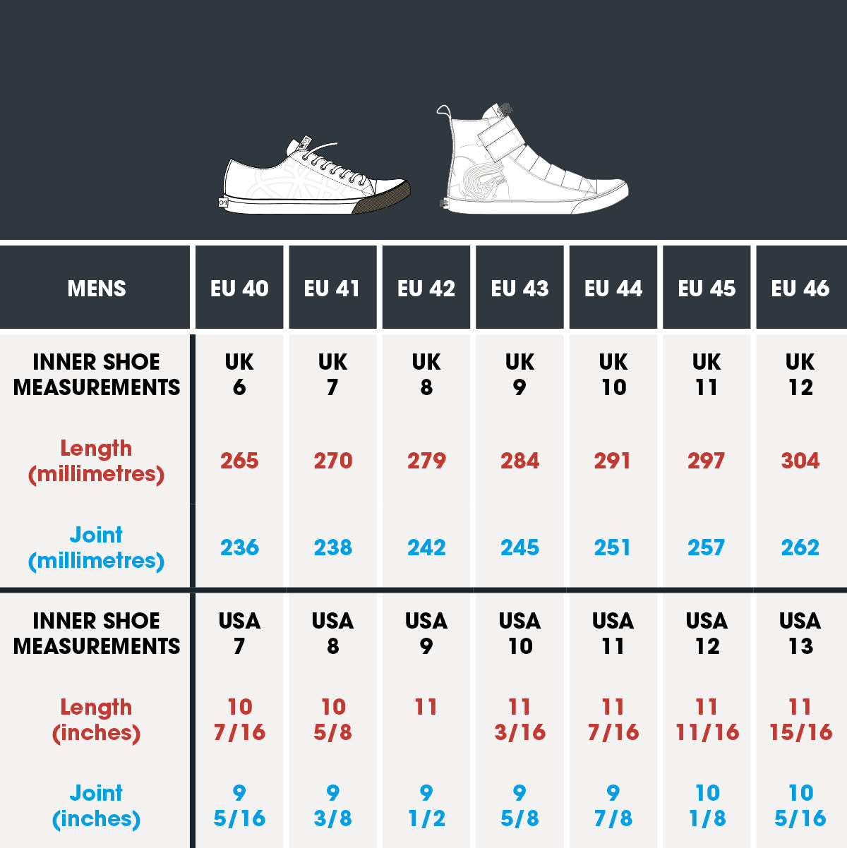 po-zu men vulcanised sole size chart