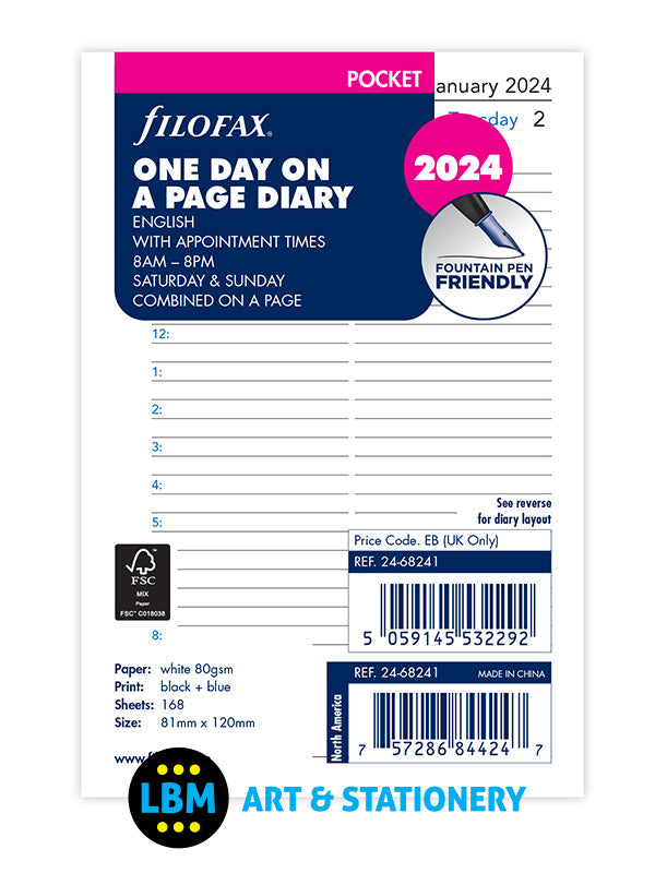 2024 Pocket Daily Planner Inserts  Filofax Pocket Day Per Page Refill