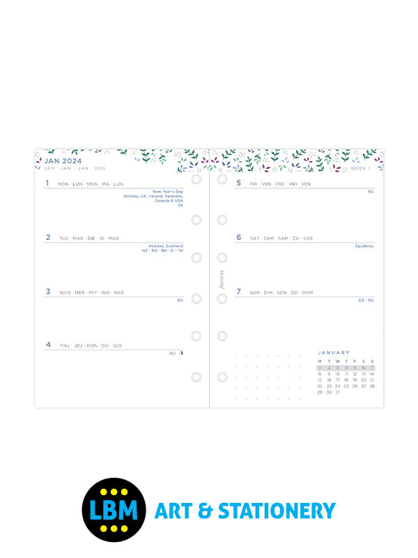 2024 A5 Planner Inserts  Yearly Minimal Filofax Refills