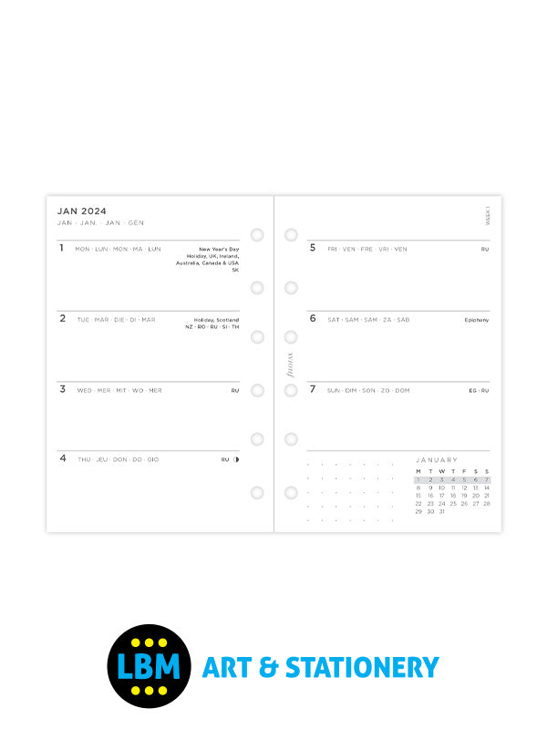 Minimal Week to View Diary Refill - Pocket