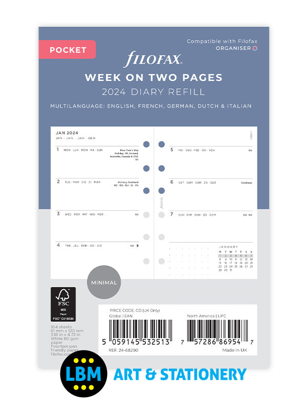 2024 A5 Planner Inserts  Yearly Minimal Filofax Refills