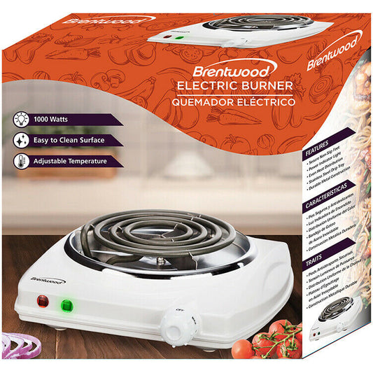 Brentwood TS-322 1000w Single Electric Burner, White