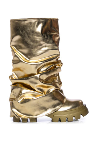 chunky metallic gold boots with fold over detail