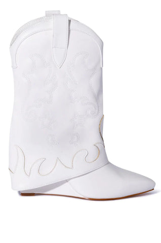 white ankle length cowboy boots with fold over silhouette