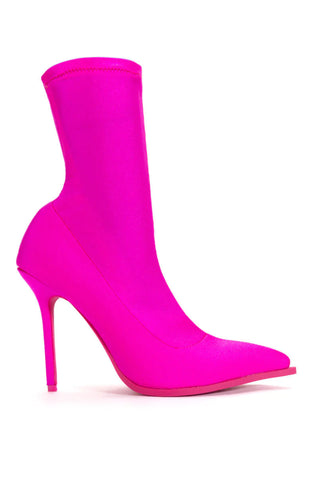 hot pink pointed toe ankle length boots
