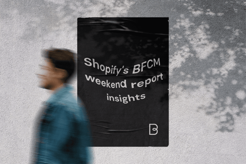 Mies kävelee Shopify BFCM weekend julisteen ohi