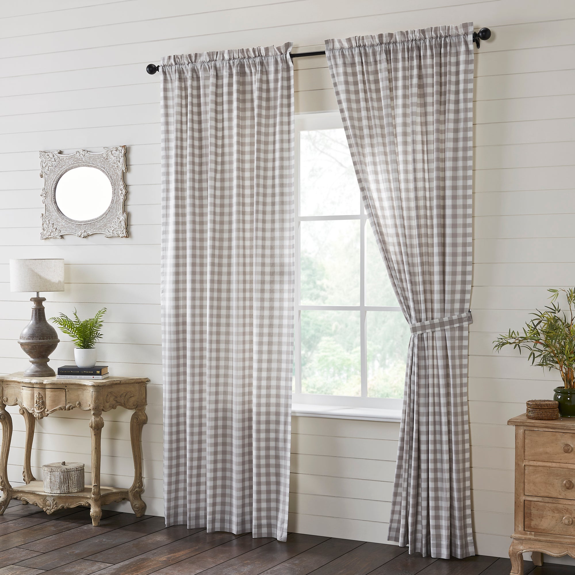 Annie Buffalo Check Curtain Panel Set 96x50 – Ash Grey