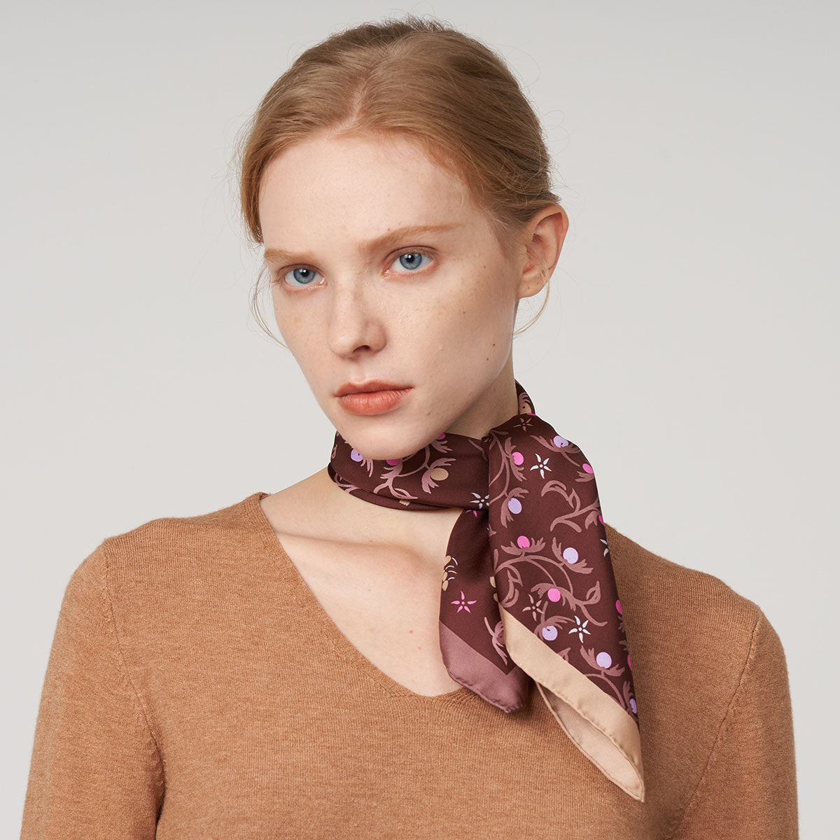 MASU 21AW FUR PRINT SILK SCARF- BROWN