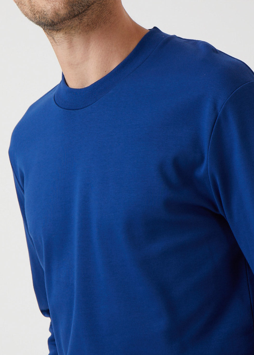 Brushed Cotton Long Sleeve T‑shirt in Space Blue