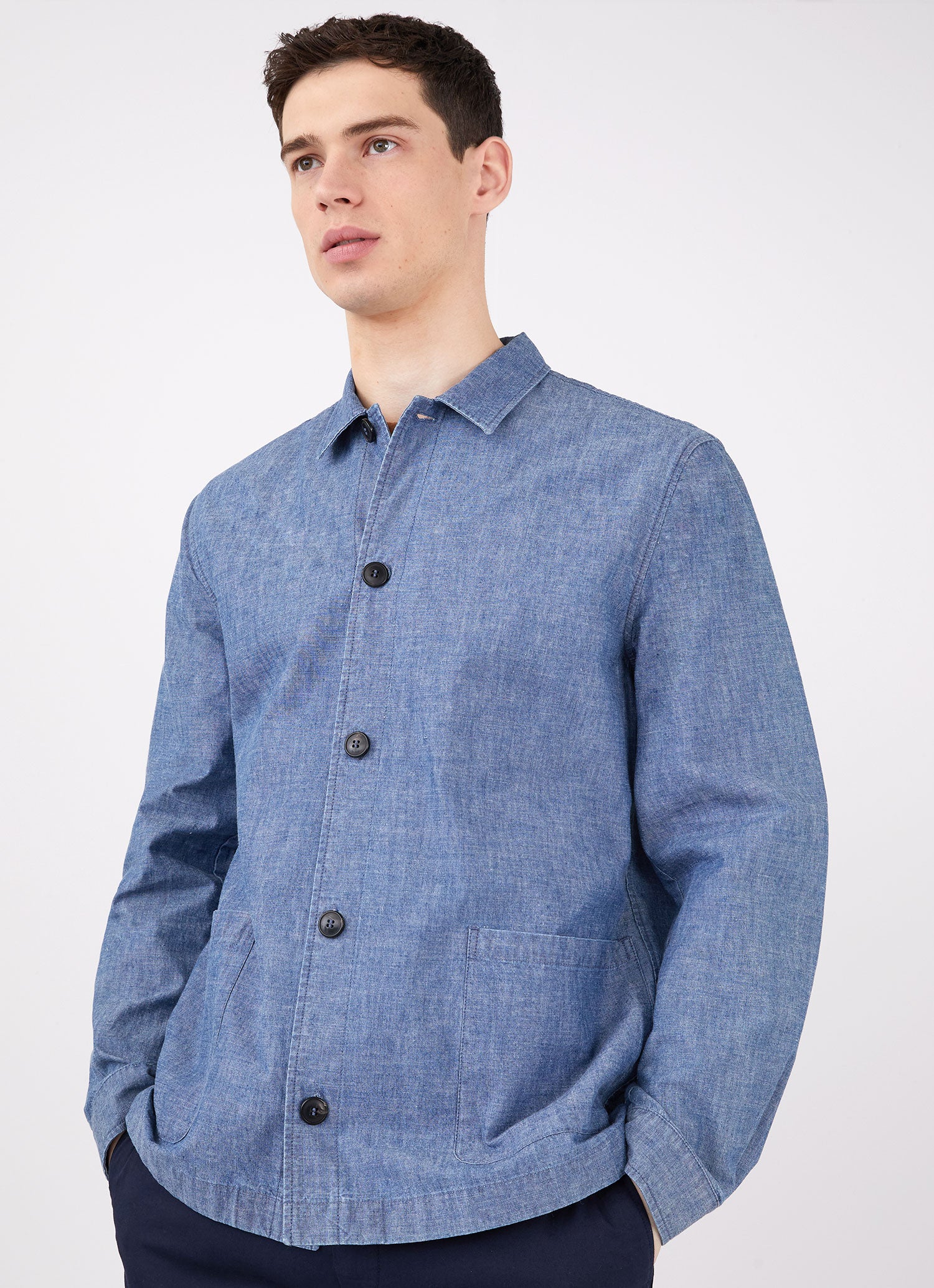 Men's Chambray Twin Pocket Jacket in Chambray | Sunspel