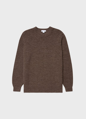 Men's Luxury British Wool Jumper in Natural Ecru/Brown Twist