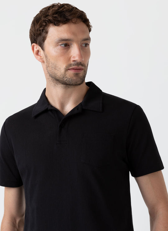 Men's Cotton Riviera Polo Shirt in Black | Sunspel