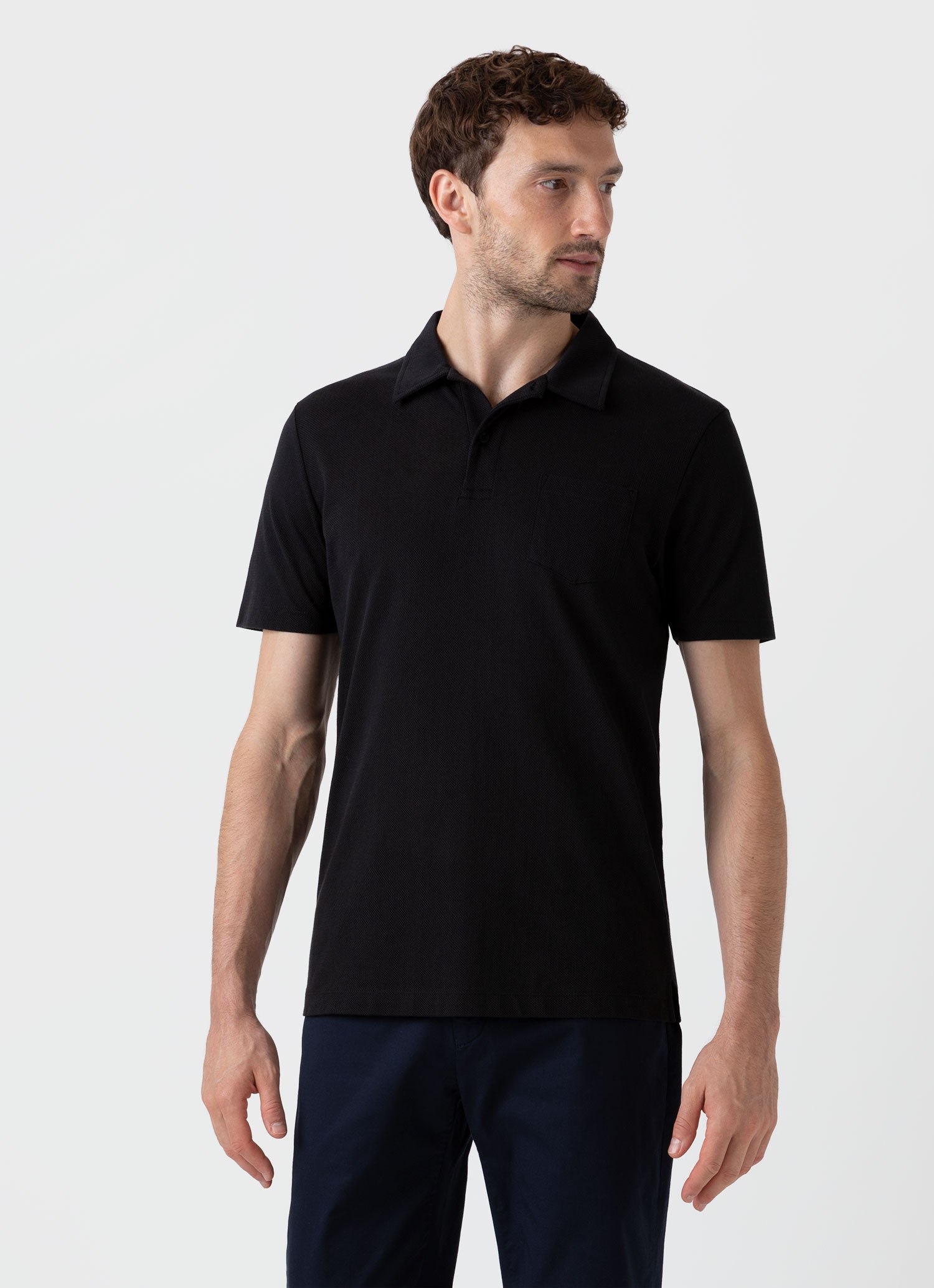 Men's Cotton Riviera Polo Shirt in Black | Sunspel