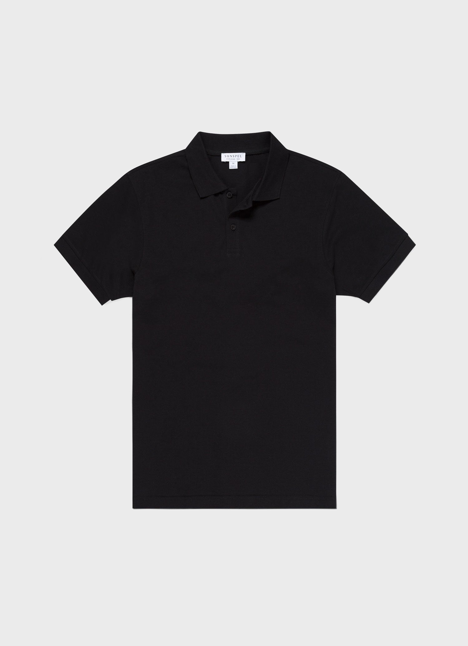 Men's Cotton Piqué Polo Shirt in Black | Sunspel