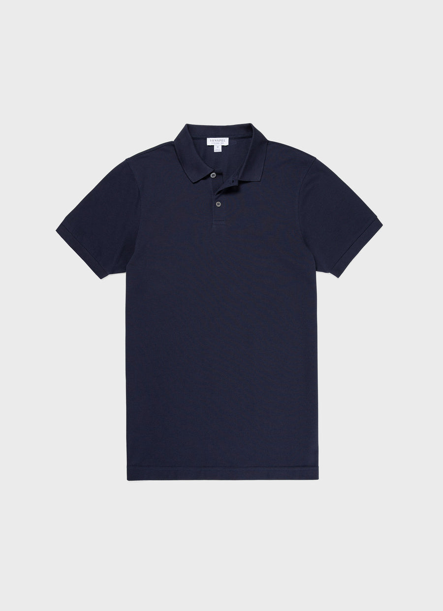 Men's Cotton Piqué Polo Shirt in Navy | Sunspel