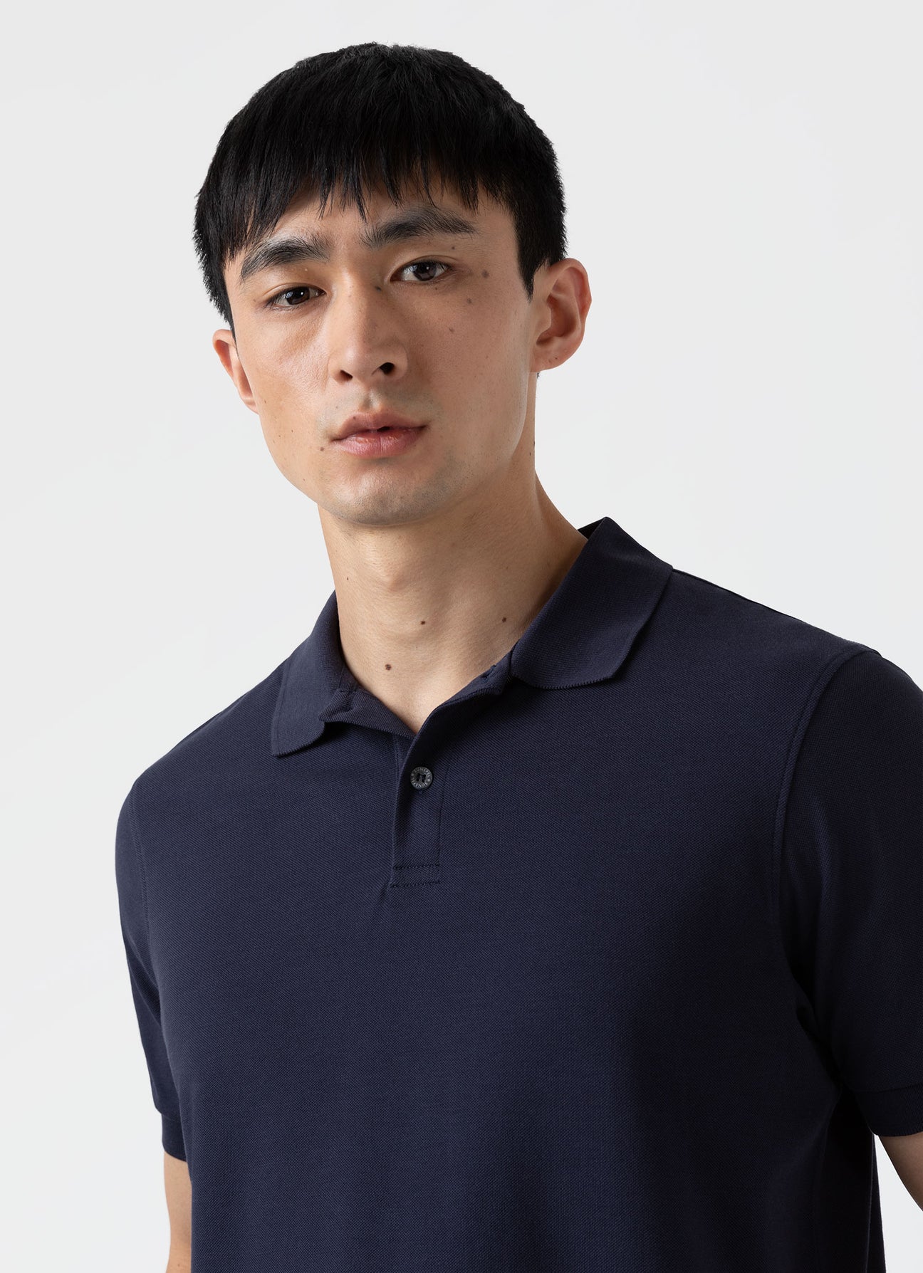 Men's Cotton Piqué Polo Shirt in Navy | Sunspel