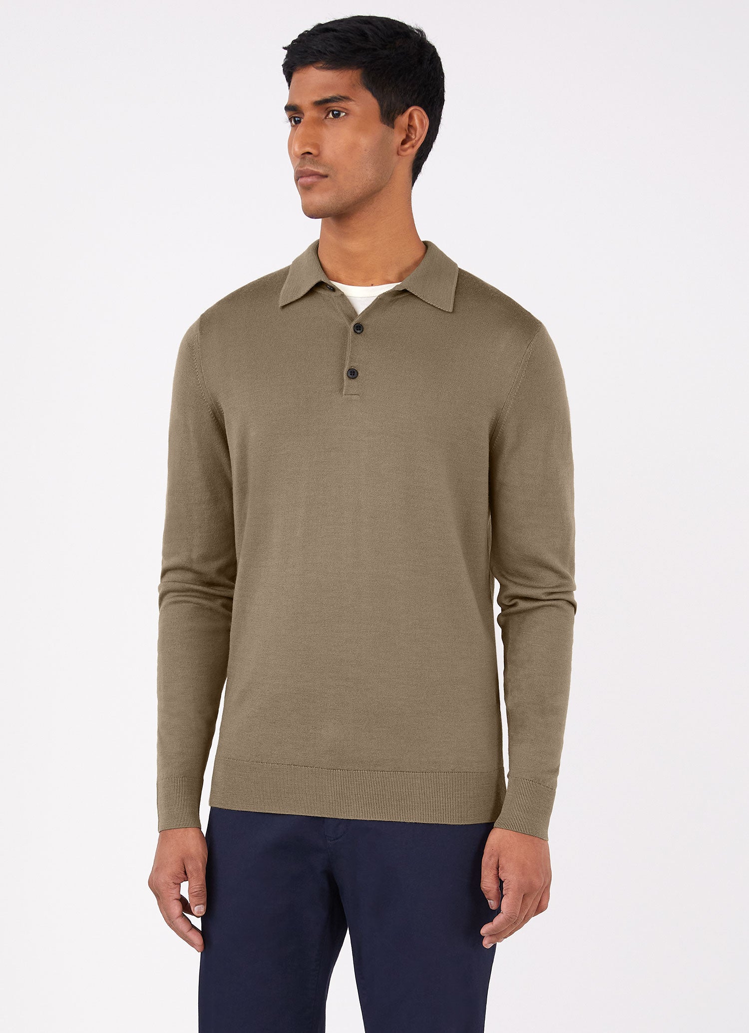 Men's Fine Merino Wool Polo Shirt in Caper