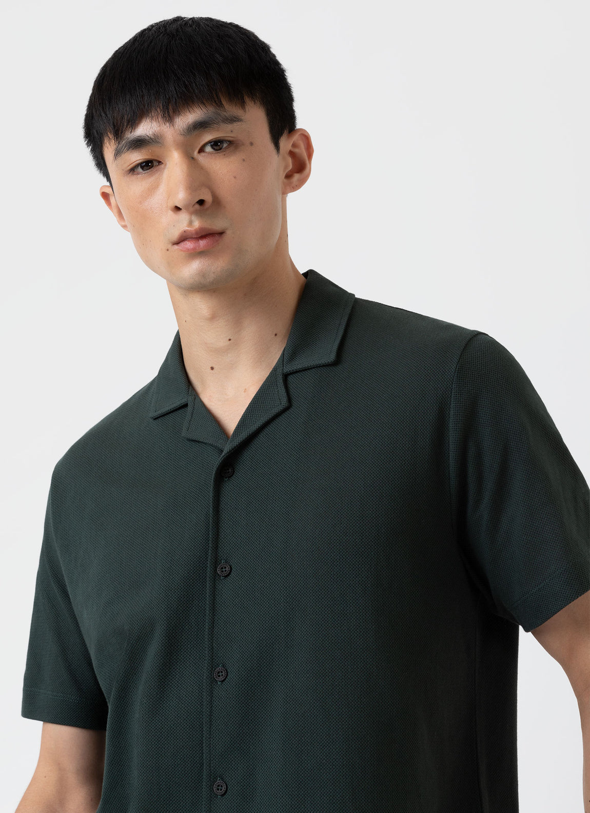 Men's Riviera Camp Collar Shirt in Seaweed | Sunspel