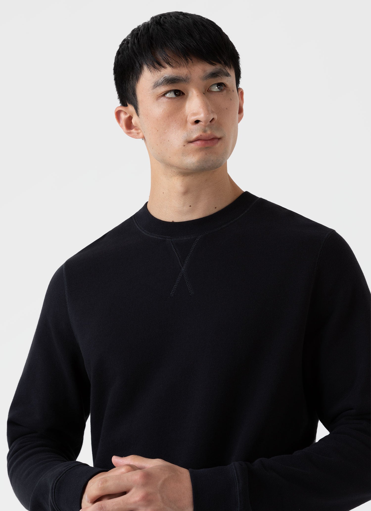 Men's Cotton Loopback Sweatshirt in Black | Sunspel