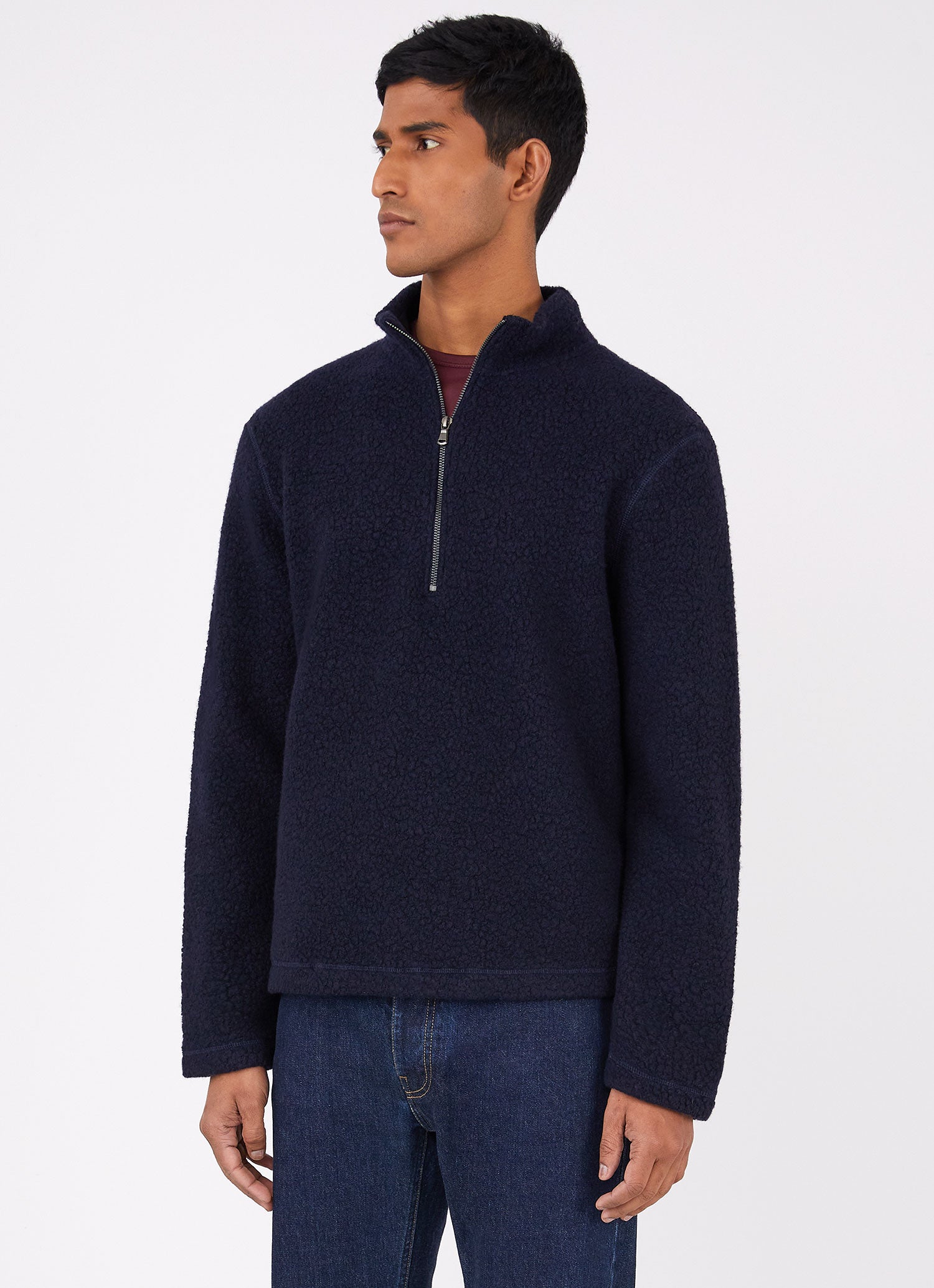 Men's Cotton Loopback Zip Hoody in Navy | Sunspel