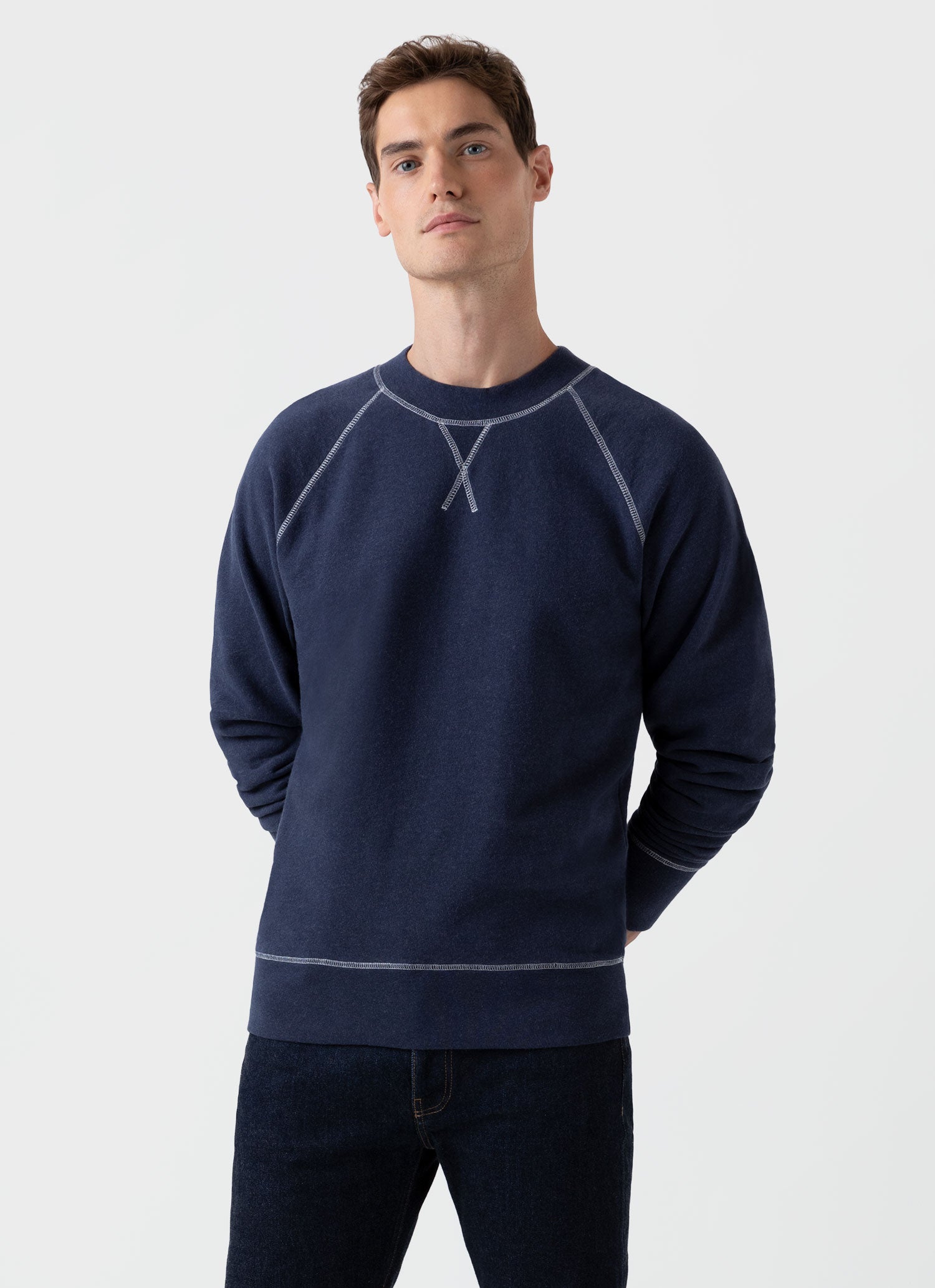 Men's Fleeceback Sweatshirt in Navy Melange | Sunspel