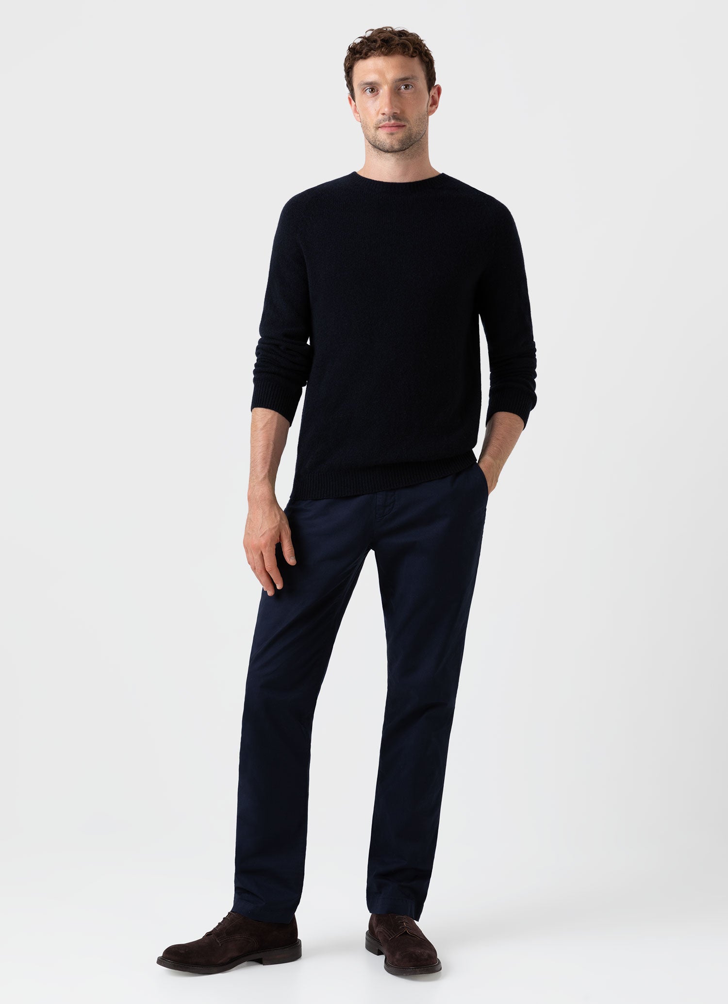 Men's Pleated Twill Trouser in Dark Stone