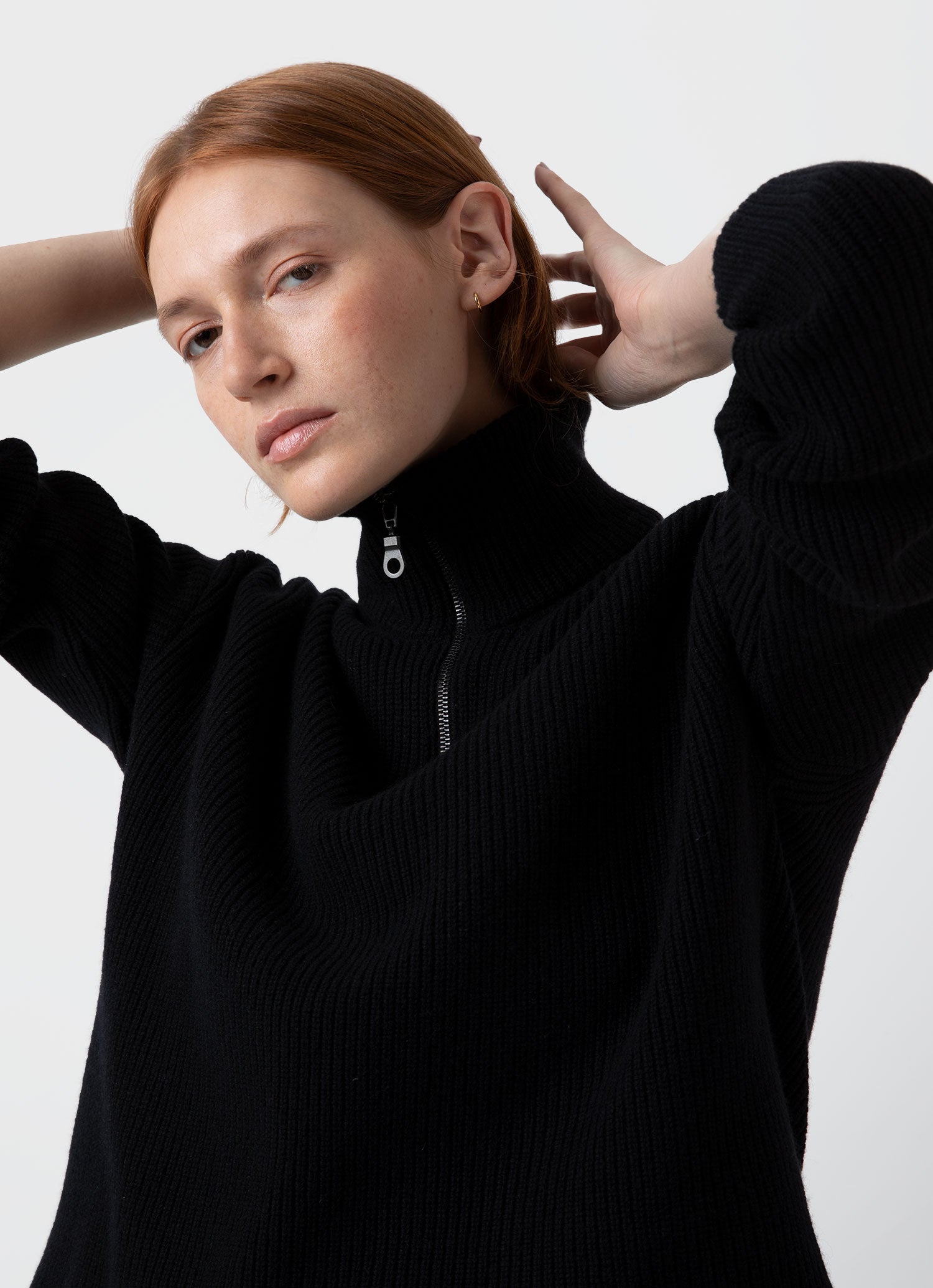 Women's Merino Silk Roll Neck Jumper in Black