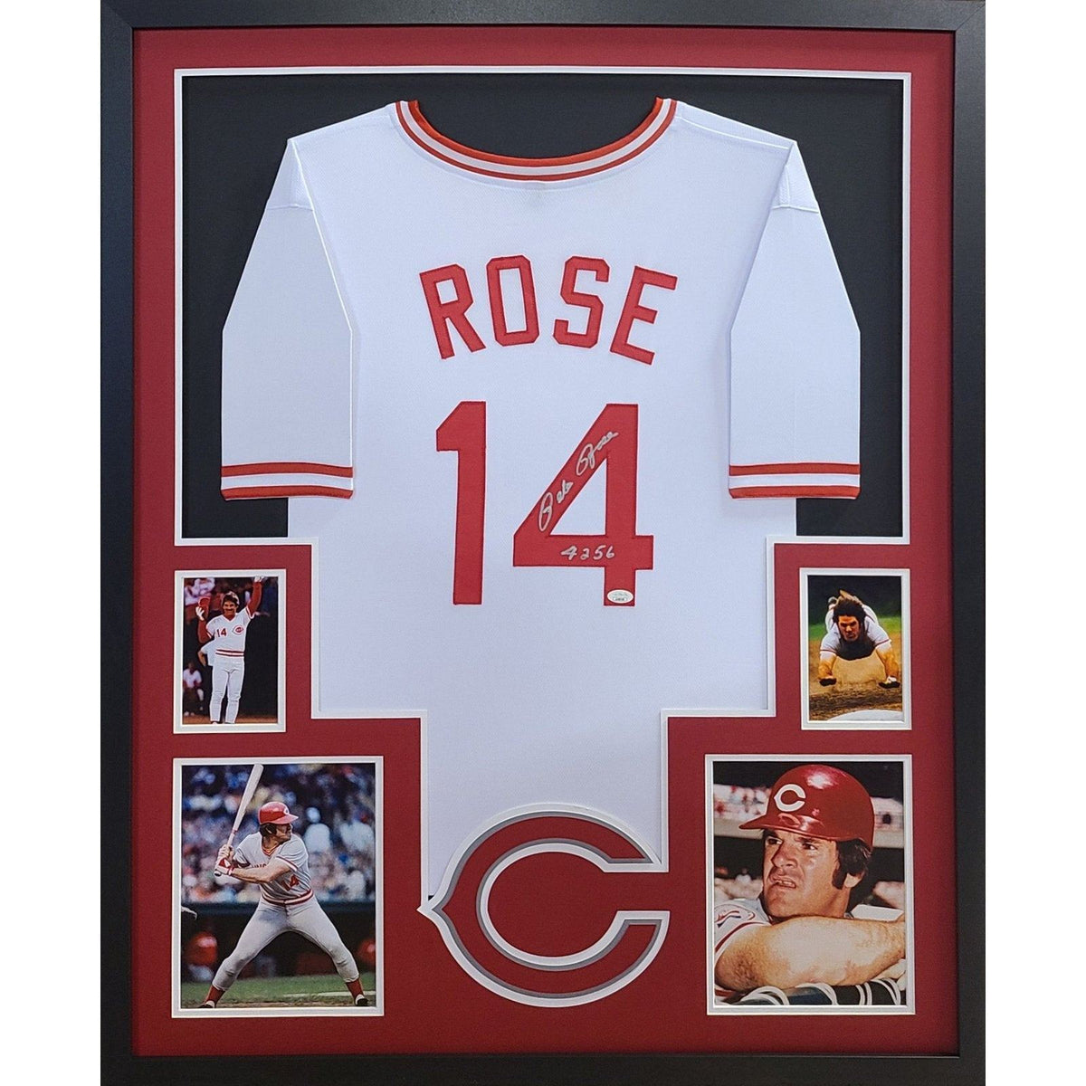 Pete Rose Framed Signed Grey Jersey JSA Autographed Cincinnati Reds