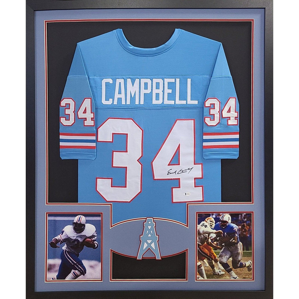 Framed Houston Oilers Earl Campbell Autographed Signed Jersey Psa