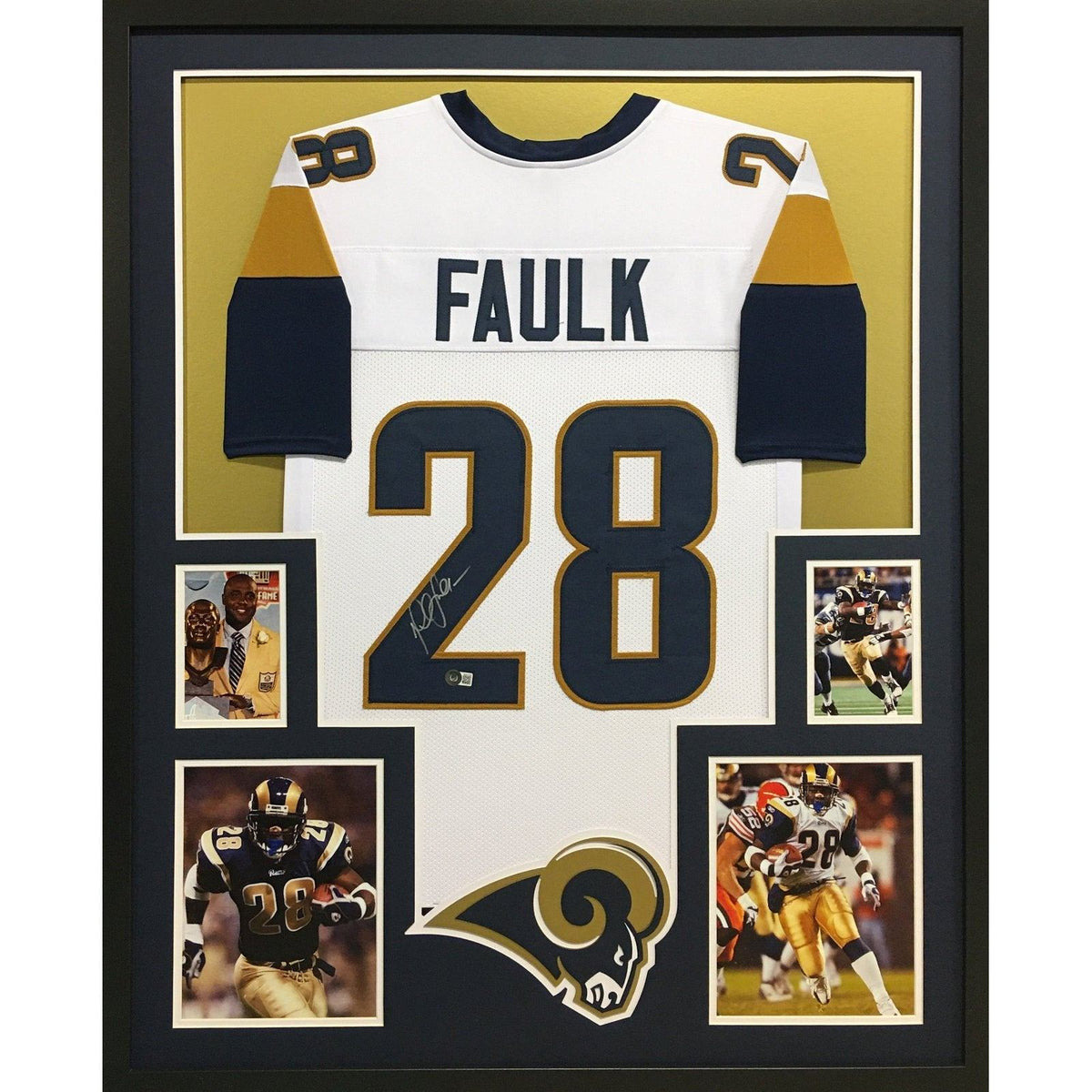 Marshall Faulk Autographed Blue St Louis Jersey - Beautifully