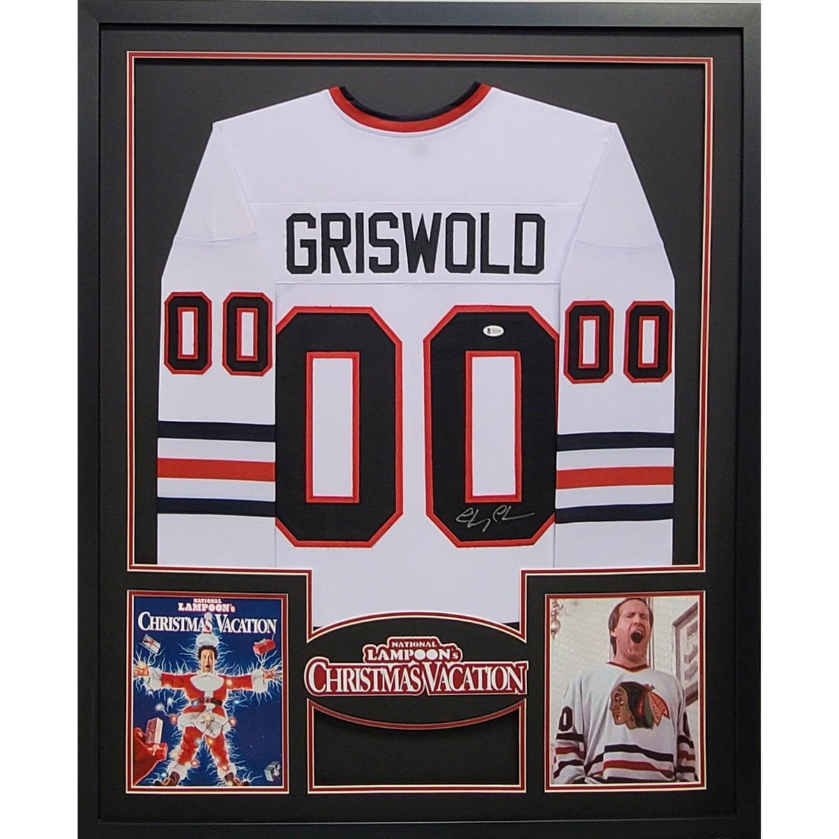 Framed Autographed/Signed Chevy Chase 33x42 Clark Griswold Christmas  Vacation Movie Chicago White Hockey Jersey Beckett BAS COA in 2023
