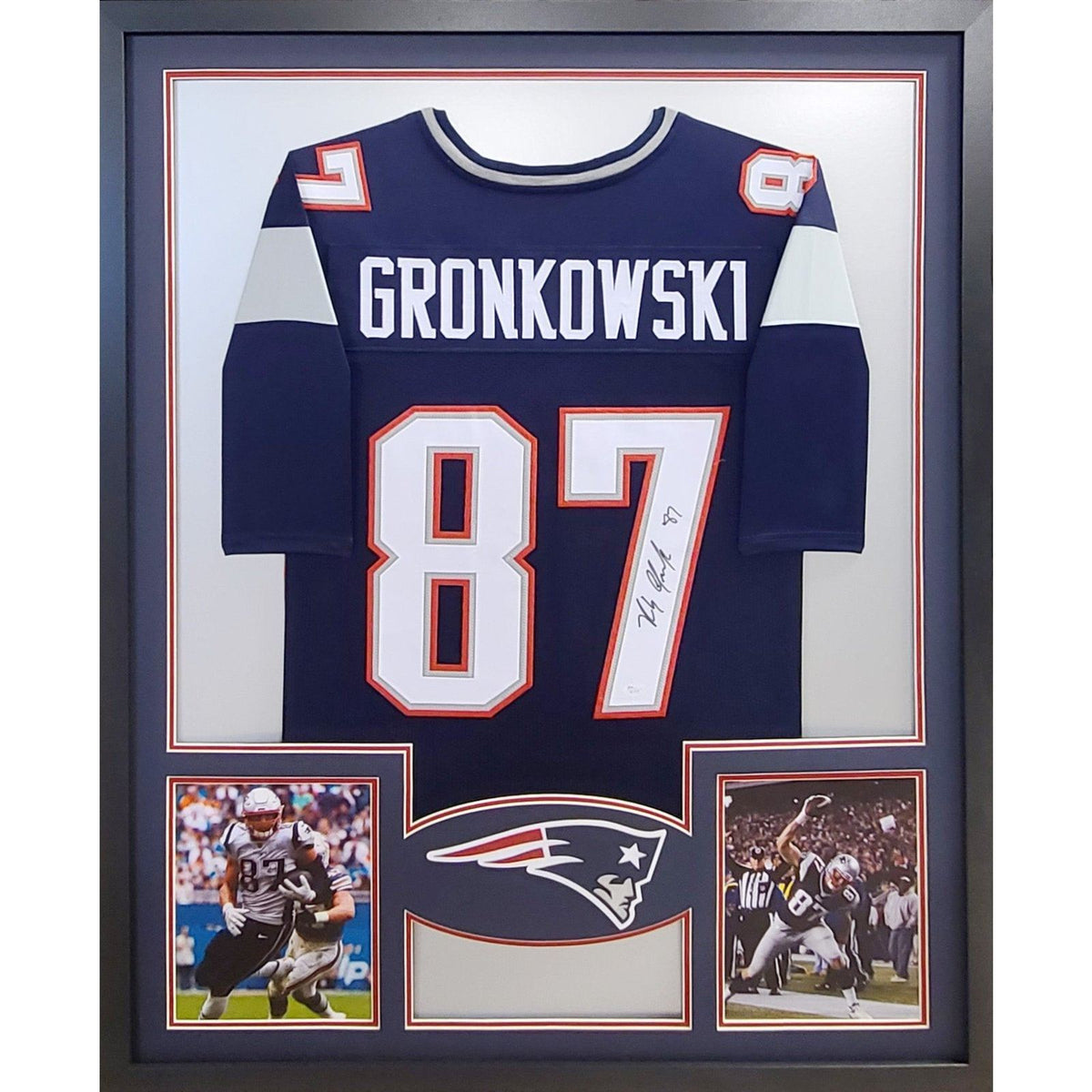 Rob Gronkowski Autographed & Framed White Patriots Jersey Auto Beckett COA D11